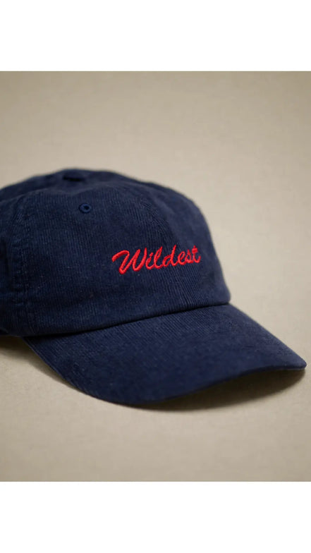 navy blue corduroy baseball cap side view