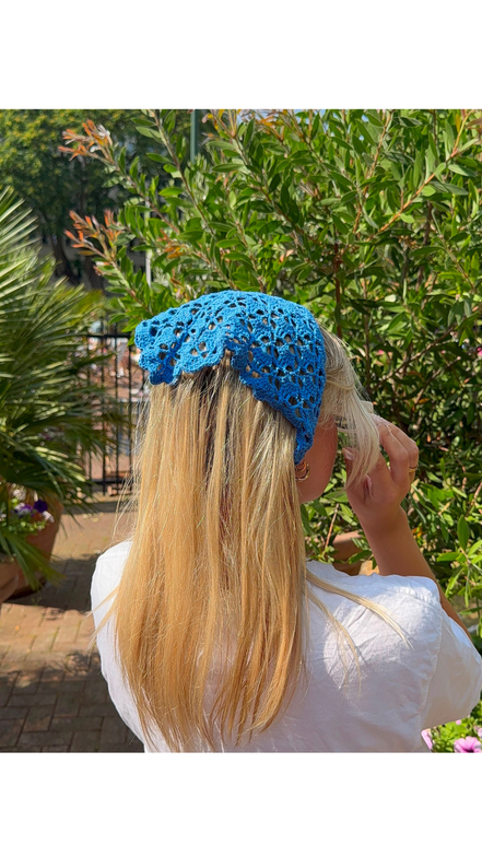 Crochet Bandana Ocean Blue 100% Silk The Wildest Fig