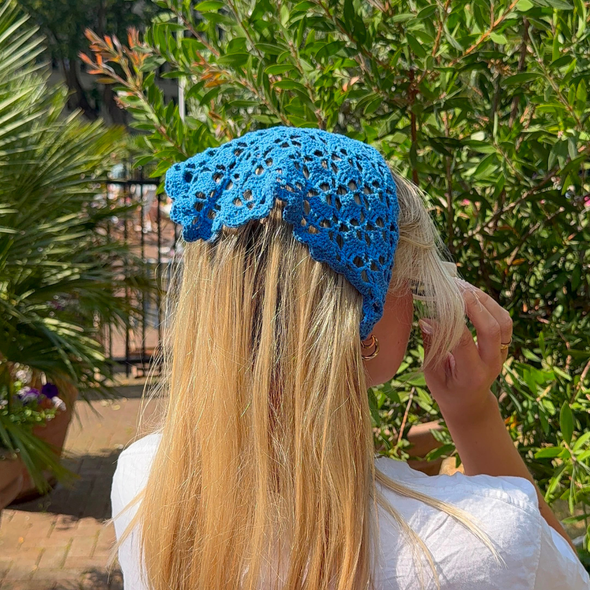 Crochet Bandana Ocean Blue 100% Silk The Wildest Fig