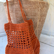 Crochet Bucket Bag Burnt Terracota 100% Linen The Wildest Fig