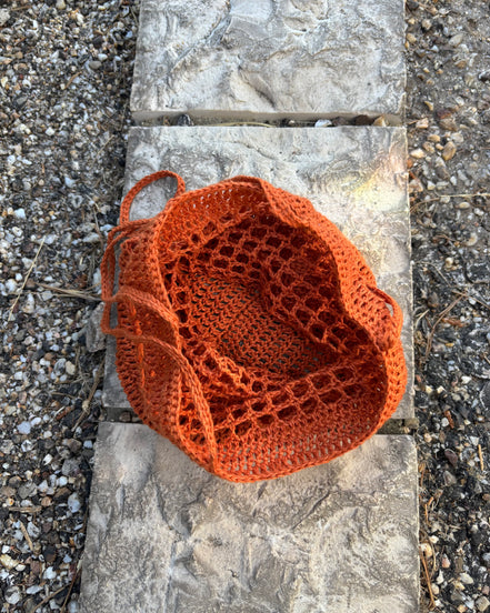 Crochet Bucket Bag Burnt Terracota 100% Linen The Wildest Fig