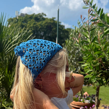 Crochet Bandana Ocean Blue 100% Silk The Wildest Fig